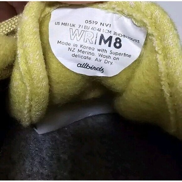 Allbirds Mens Yellow Wool Lace Up Low Top Running Sneakers Shoes Size 8 - Picture 5 of 6